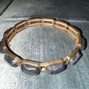 Black & White Stoned Brass Bracelet OS Stretchy